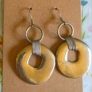 Gold and Silver Tone Geometric Dangle Earrings